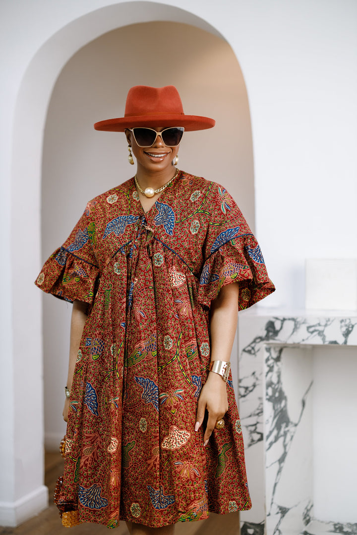 MILA AFRICAN PRINT FLOWY MIDI DRESS