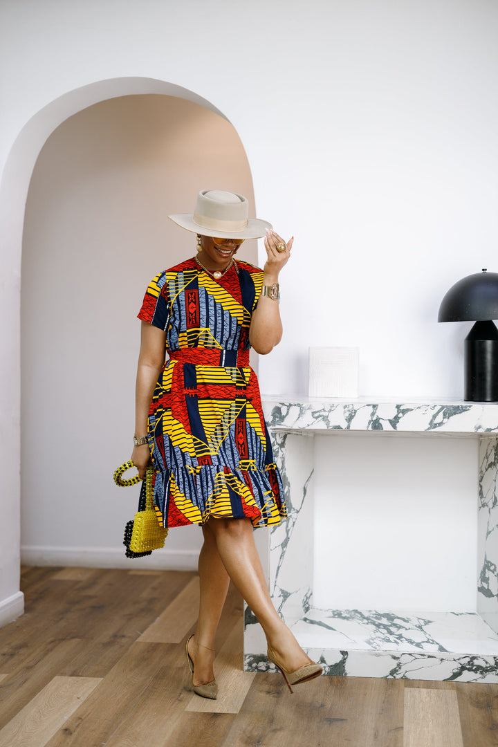 BIMI AFRICAN PRINT TIERED MIDI DRESS [MULTICOLOR]