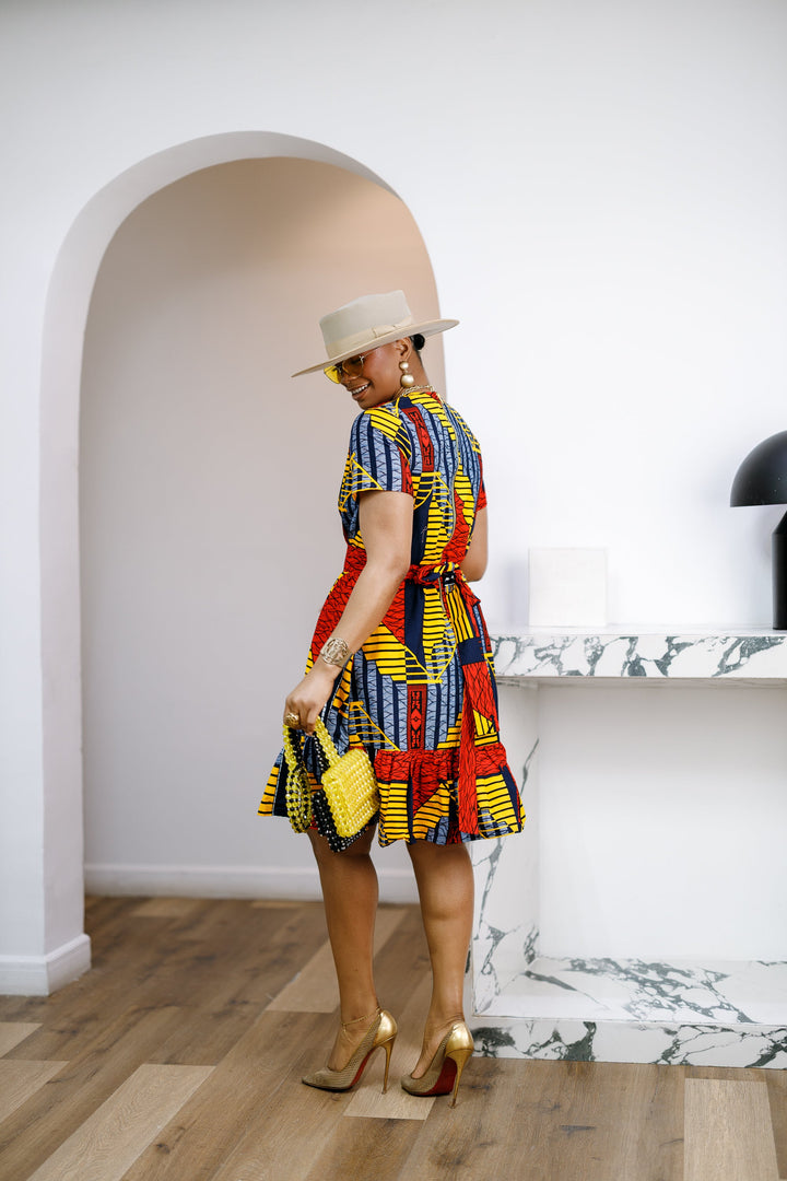 BIMI AFRICAN PRINT TIERED MIDI DRESS [MULTICOLOR]