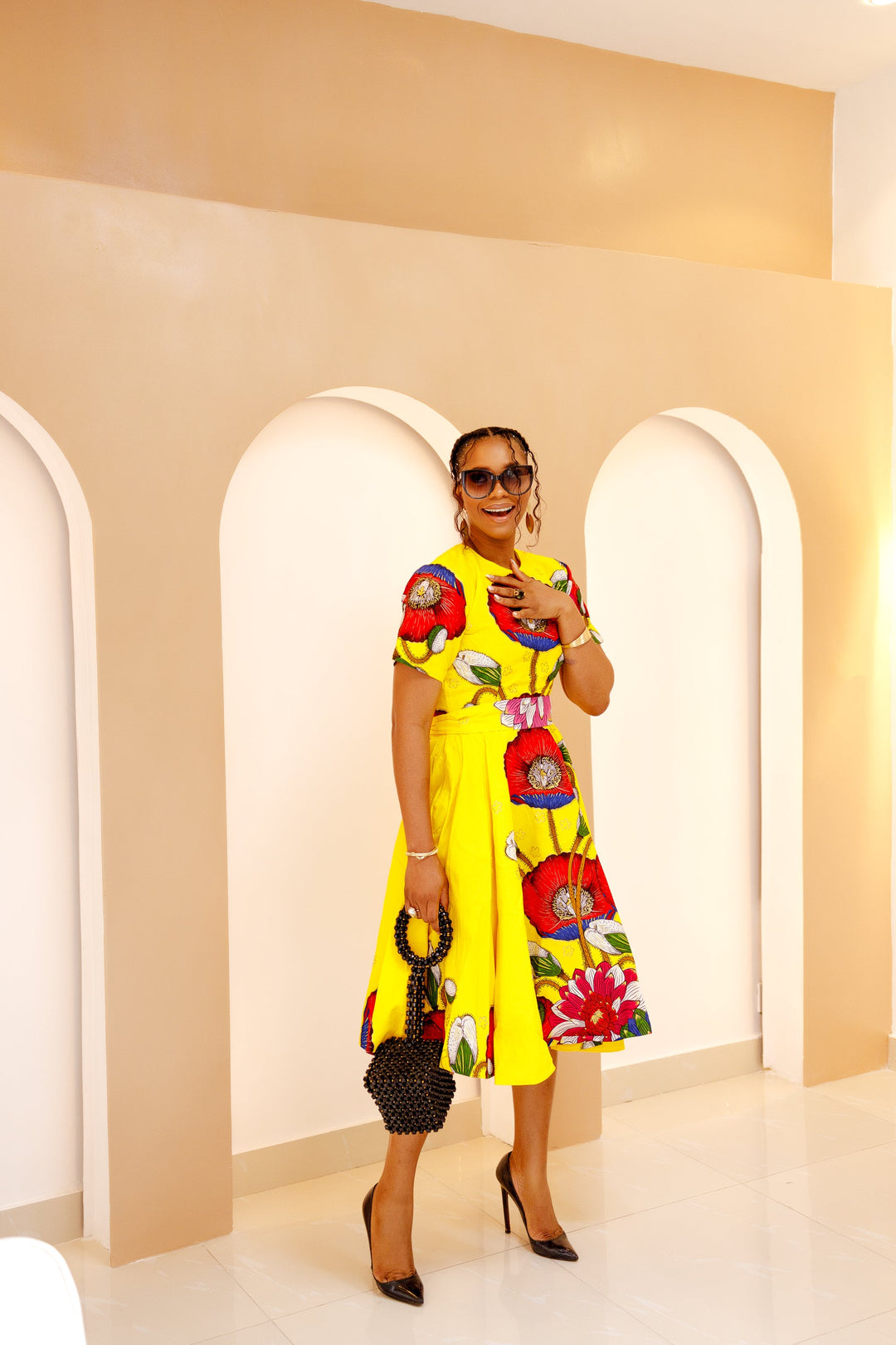 LOLADE AFRICAN PRINT FLORAL DRESS.