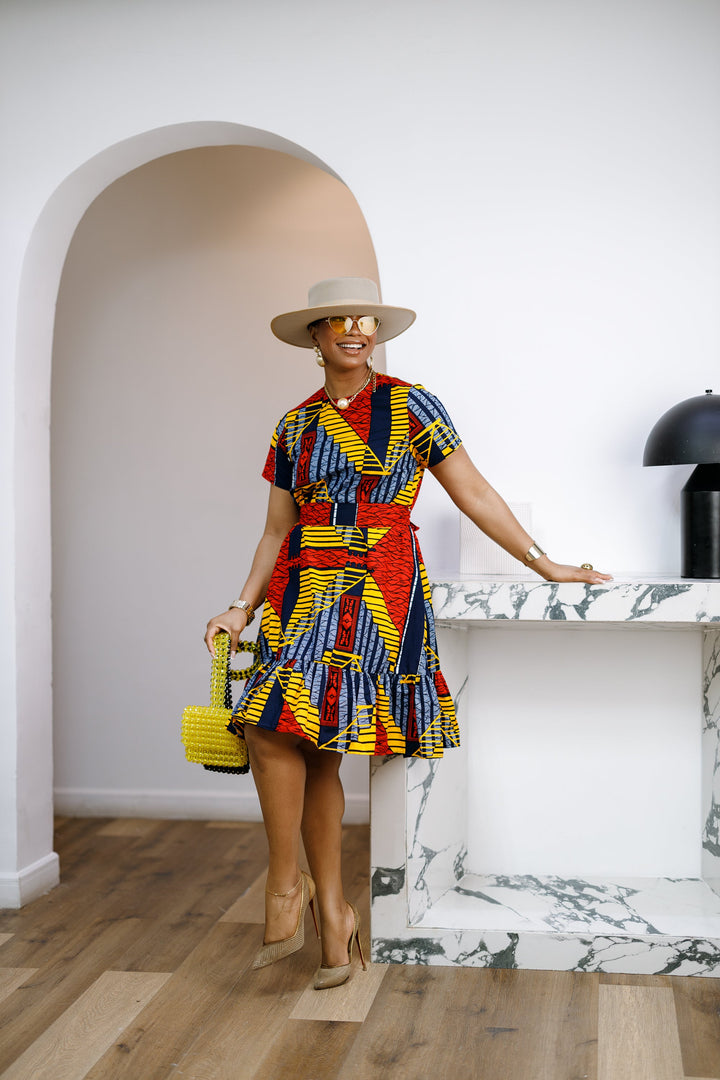 BIMI AFRICAN PRINT TIERED MIDI DRESS [MULTICOLOR]