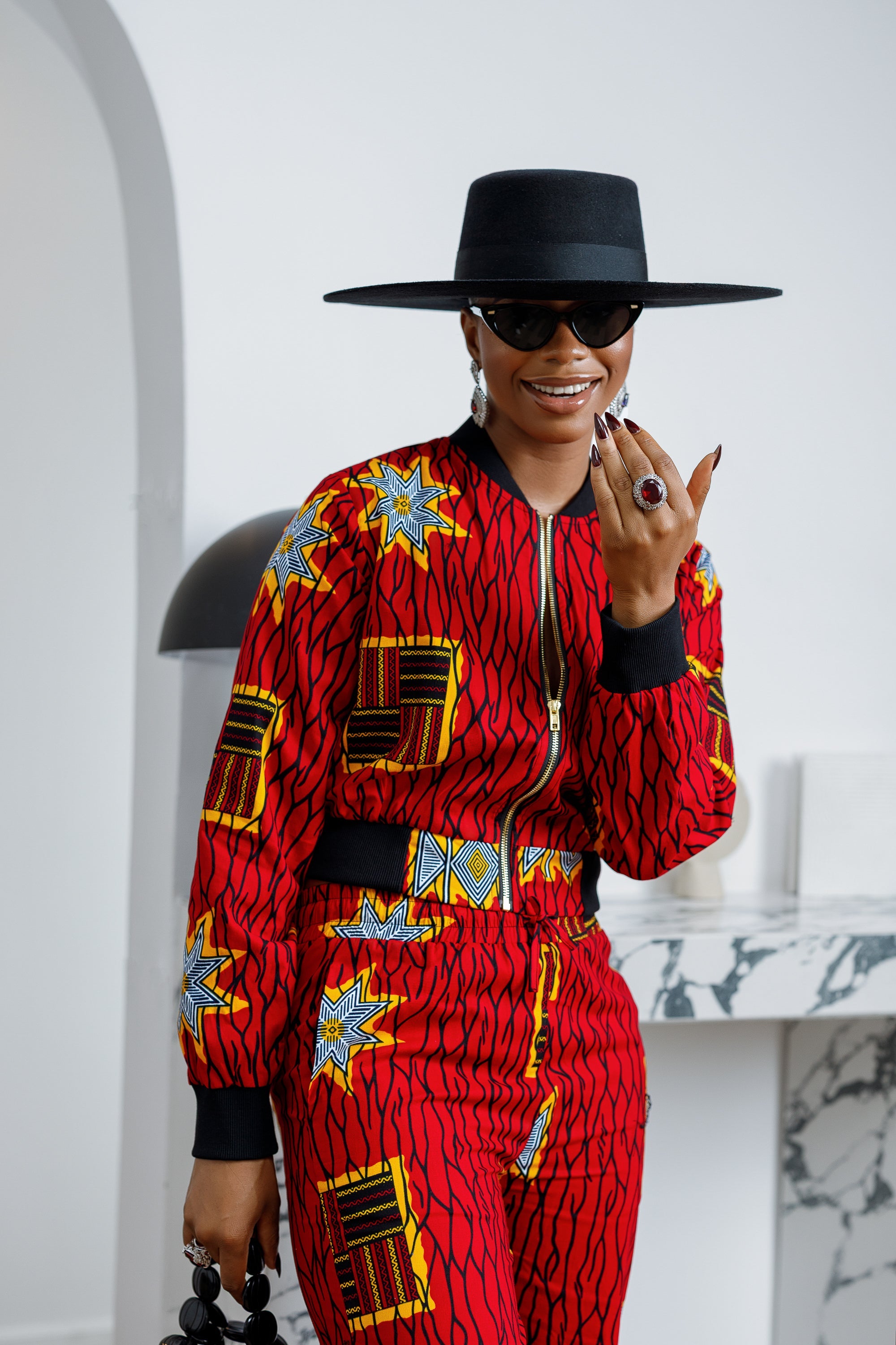 ADA AFRICAN PRINT BOMBER SET [RED]----FINAL SALE