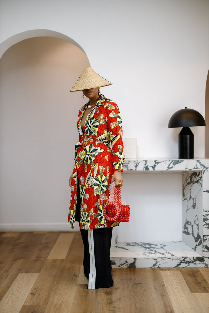 MORAYO AFRICAN PRINT TRENCH COAT DRESS [RED]