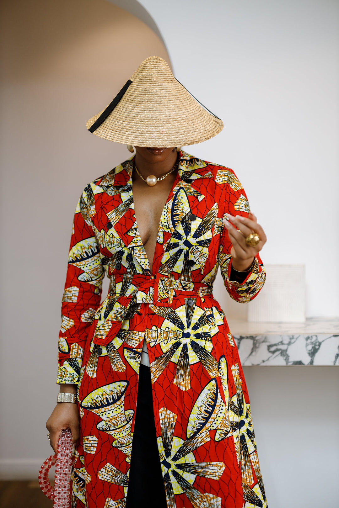 MORAYO AFRICAN PRINT TRENCH COAT DRESS [RED]