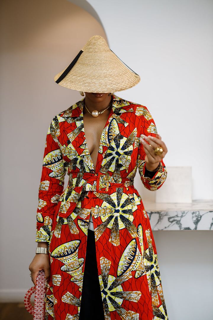 MORAYO AFRICAN PRINT TRENCH COAT DRESS [RED]