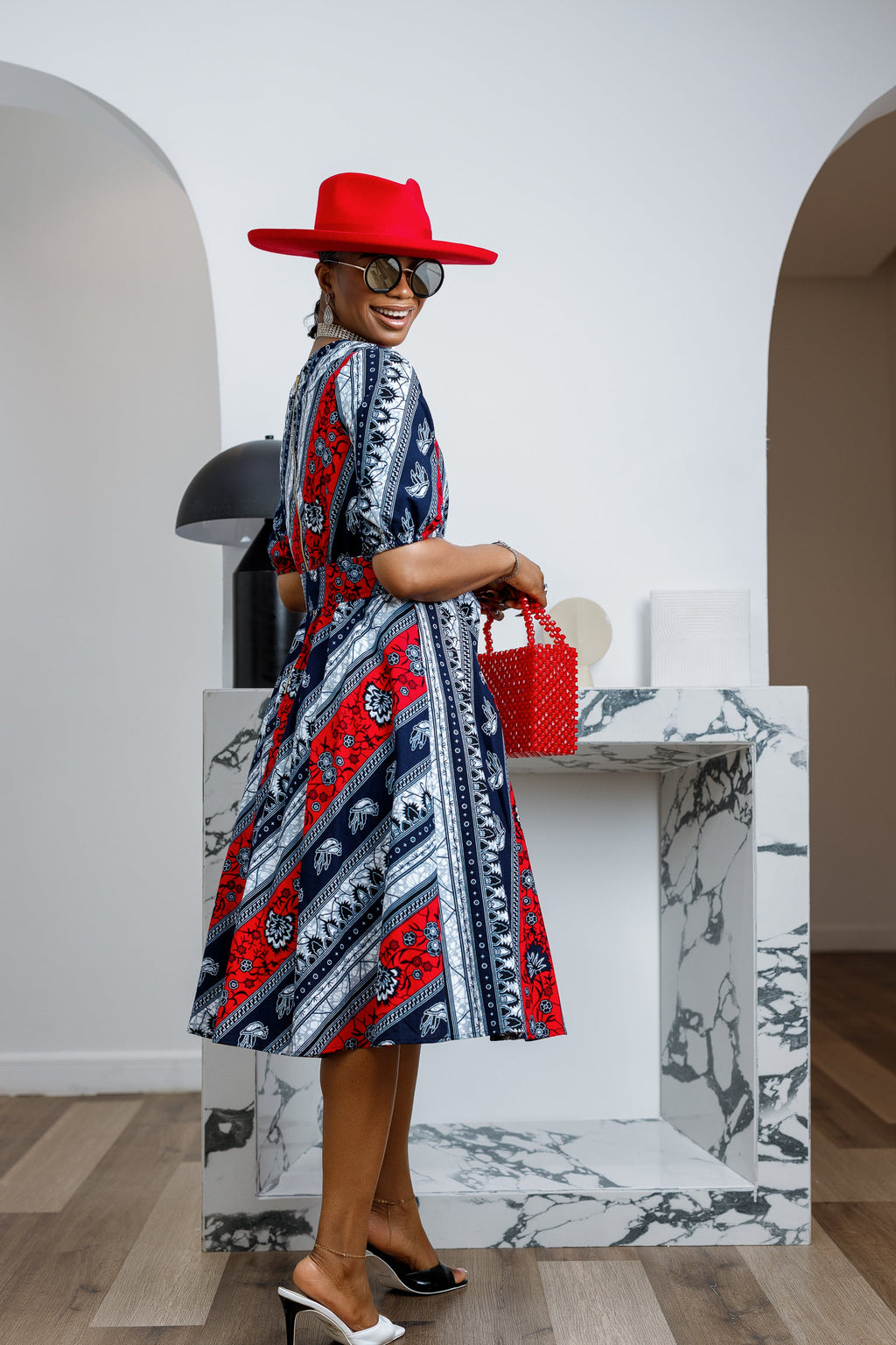 ROLU AFRICAN PRINT OFF SHOULDER DRESS [RED]----FINAL SALE