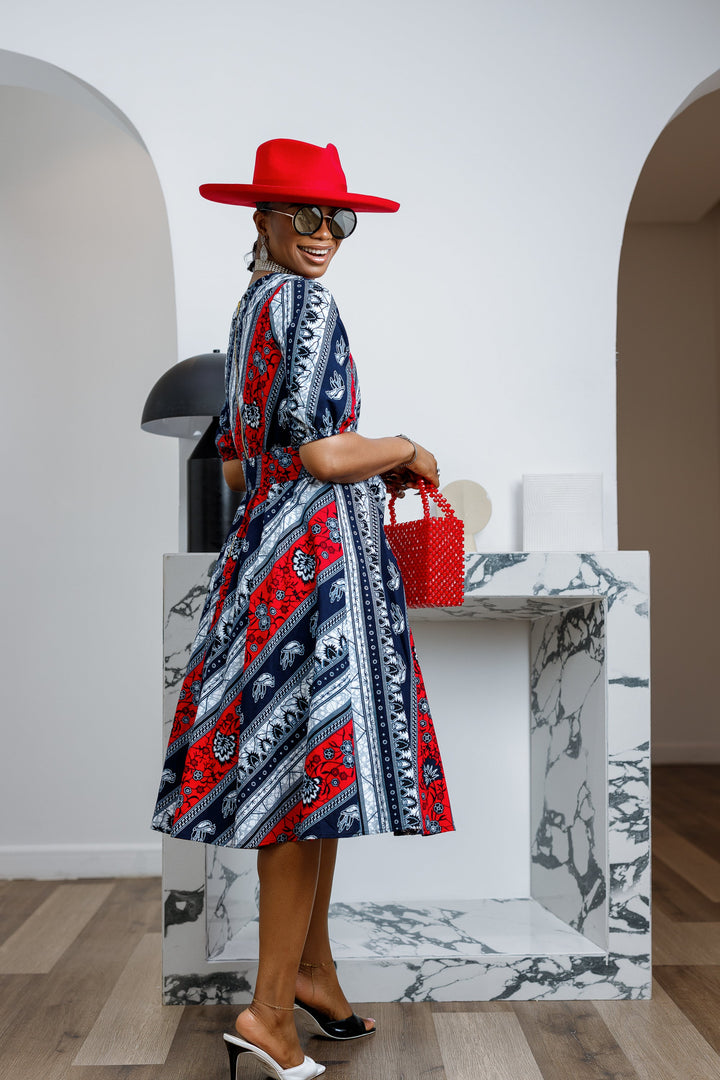ROLU AFRICAN PRINT OFF SHOULDER DRESS [RED]----FINAL SALE