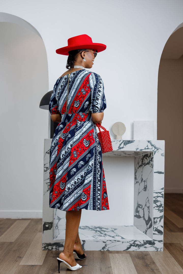 ROLU AFRICAN PRINT OFF SHOULDER DRESS [RED]----FINAL SALE