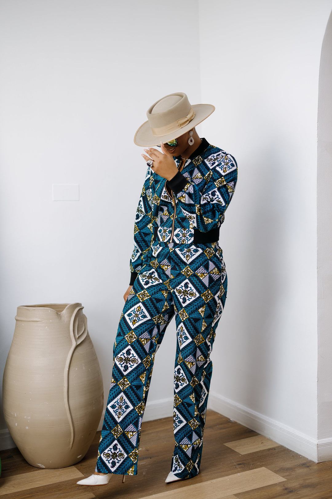 ADA AFRICAN PRINT BOMBER JACKET AND PANTS SET [BLUE]