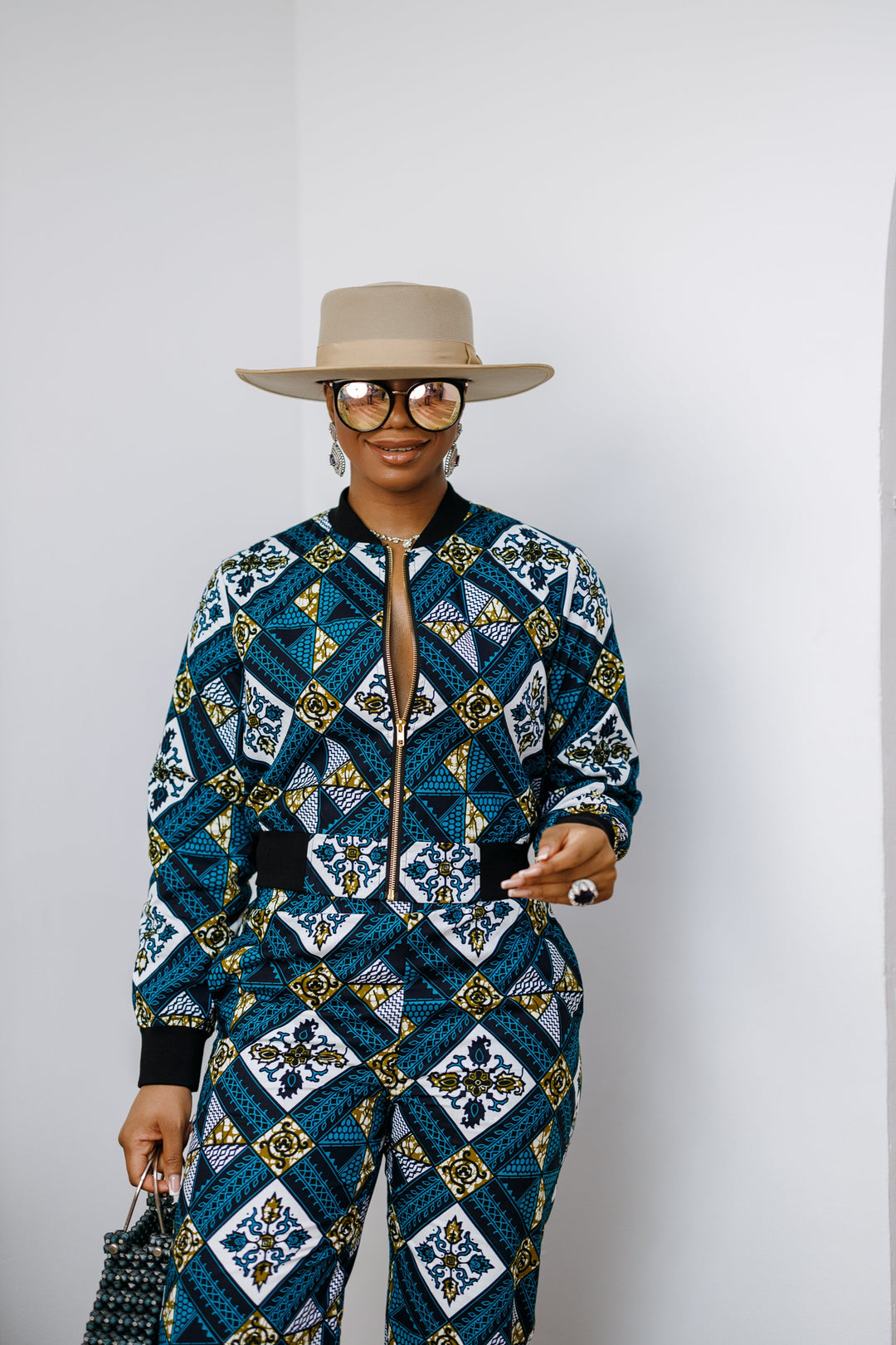 ADA AFRICAN PRINT BOMBER JACKET AND PANTS SET [BLUE]