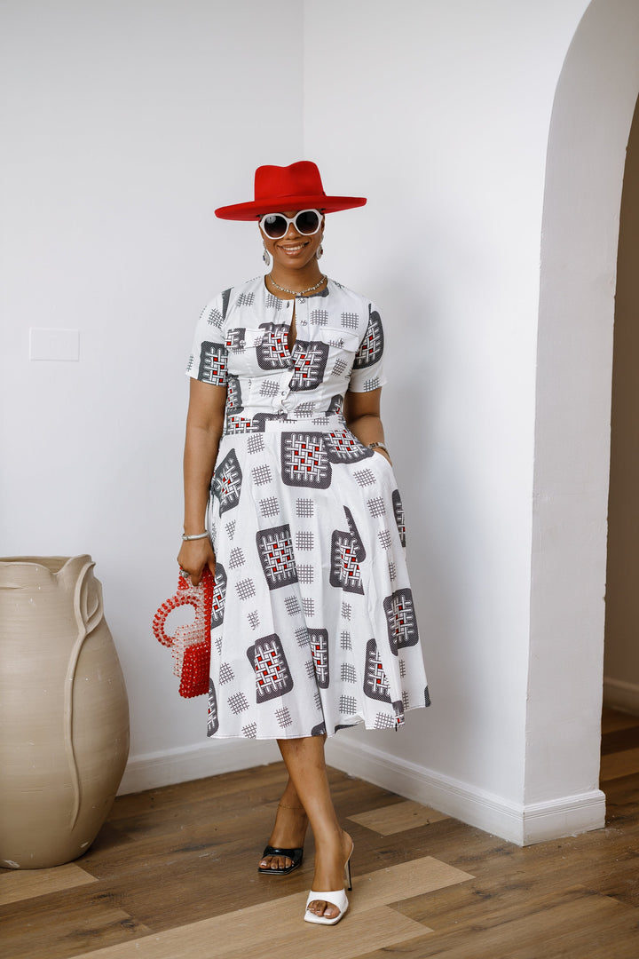 AMARA AFRICAN PRINT CROP TOP & MIDI SKIRT SET [WHITE]
