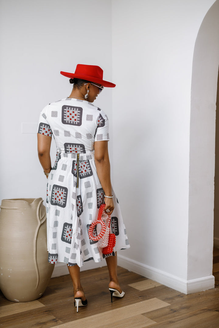 AMARA AFRICAN PRINT CROP TOP & MIDI SKIRT SET [WHITE]