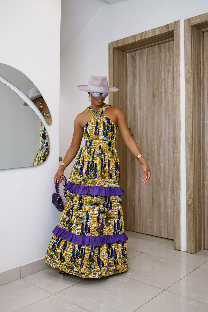 LABI AFRICAN PRINT CRISSCROSS TIERED MAXI DRESS----FINAL SALE
