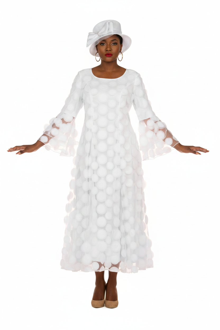 Elegant 3D Dot Mesh Bell Sleeve Maxi Dress-Plus