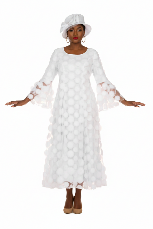 Elegant 3D Dot Mesh Bell Sleeve Maxi Dress-Plus