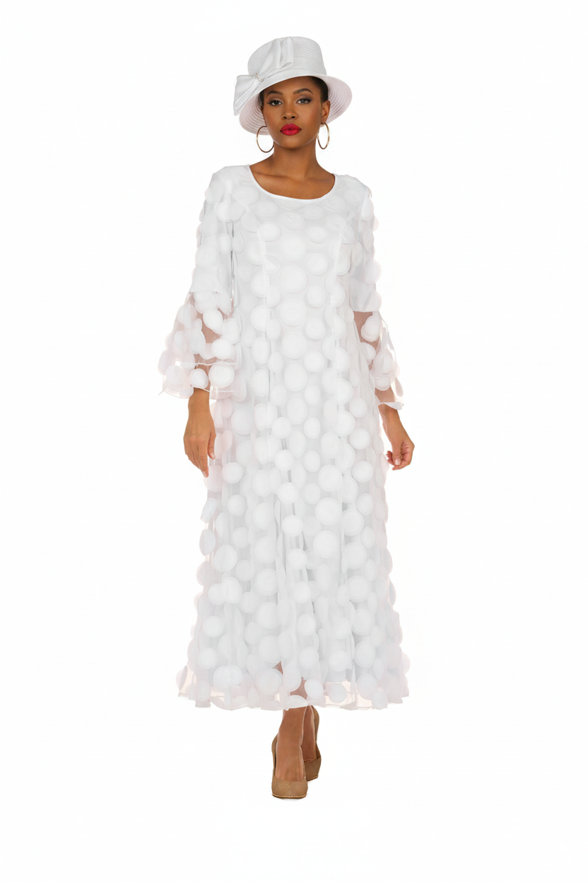 Elegant 3D Dot Mesh Bell Sleeve Maxi Dress-Plus