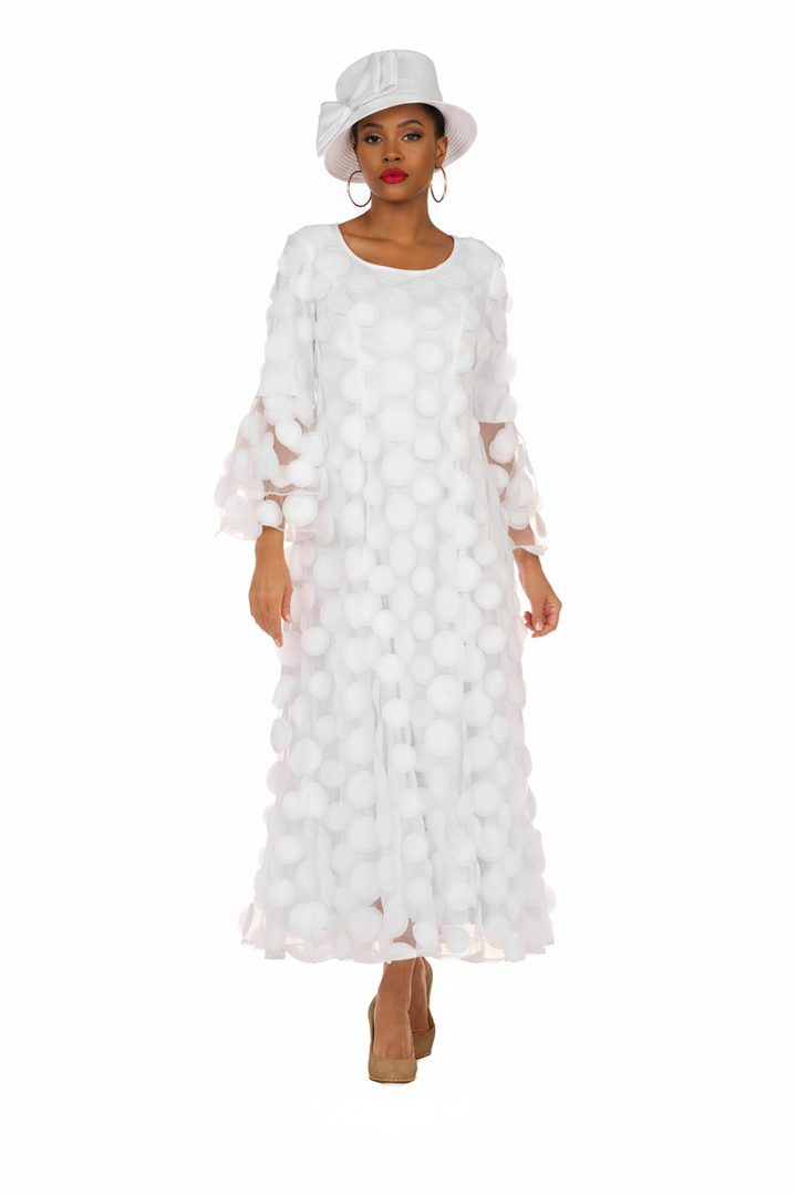 Elegant 3D Dot Mesh Bell Sleeve Maxi Dress-Plus