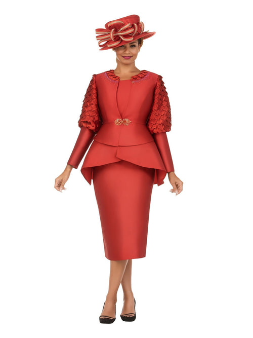 3pc Suit w/ Puff Slv&Sculpted Peplum Jkt-Plus - Krown Elle
