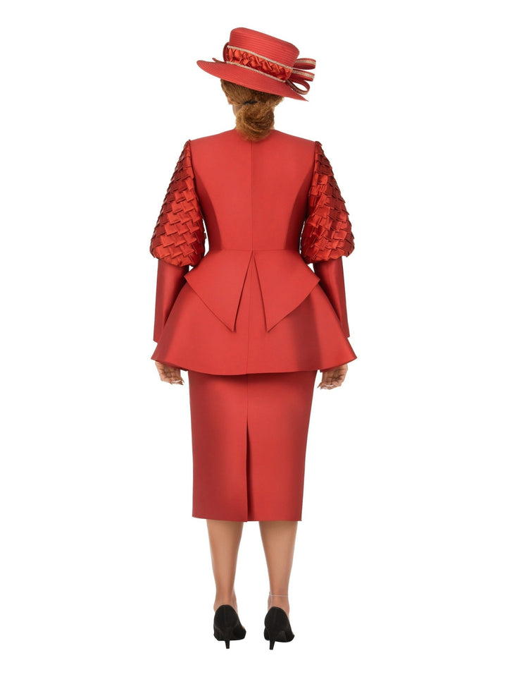 3pc Suit w/ Puff Slv&Sculpted Peplum Jkt-Plus - Krown Elle
