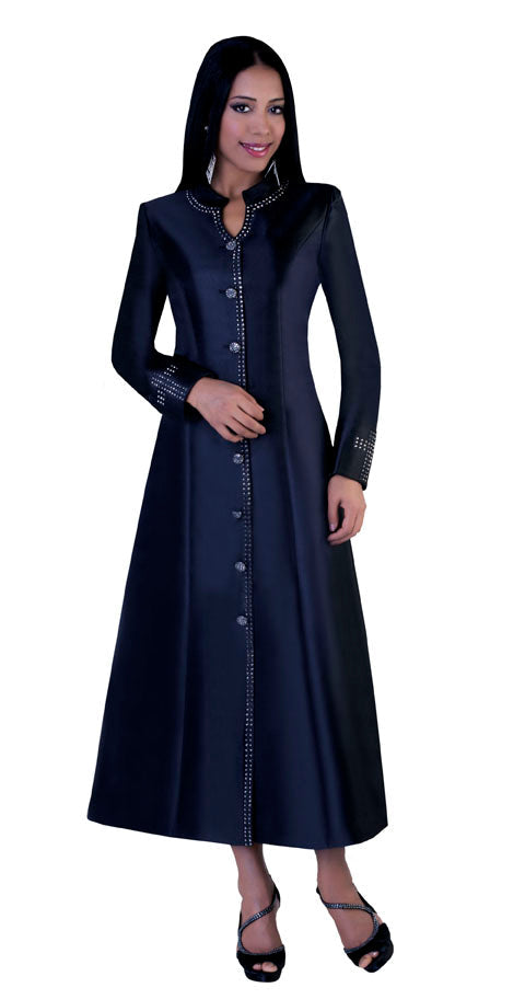 Plus Size Satin Cassock Robe with Rhinestone Button Front - 4445W