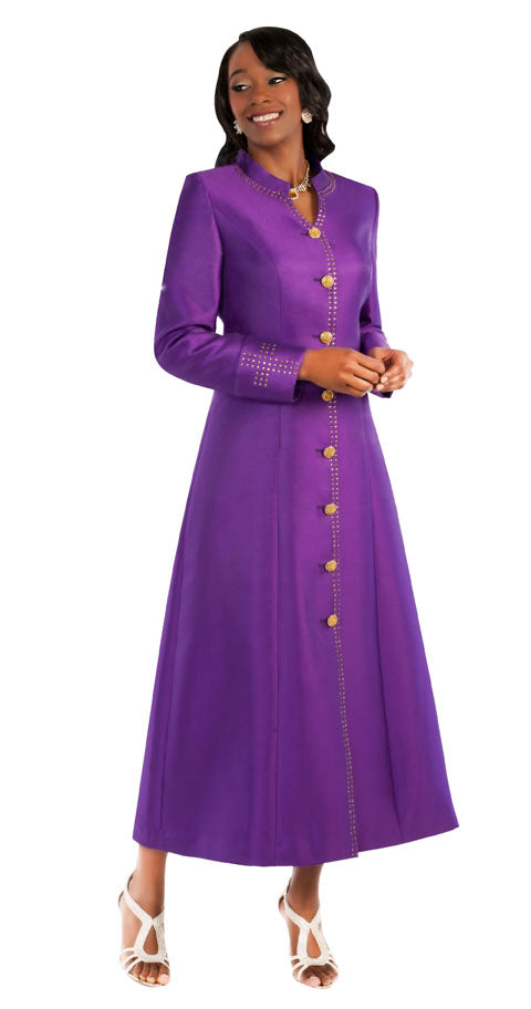 Plus Size Satin Cassock Robe with Rhinestone Button Front - 4445W
