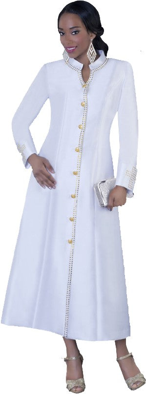Plus Size Satin Cassock Robe with Rhinestone Button Front - 4445W