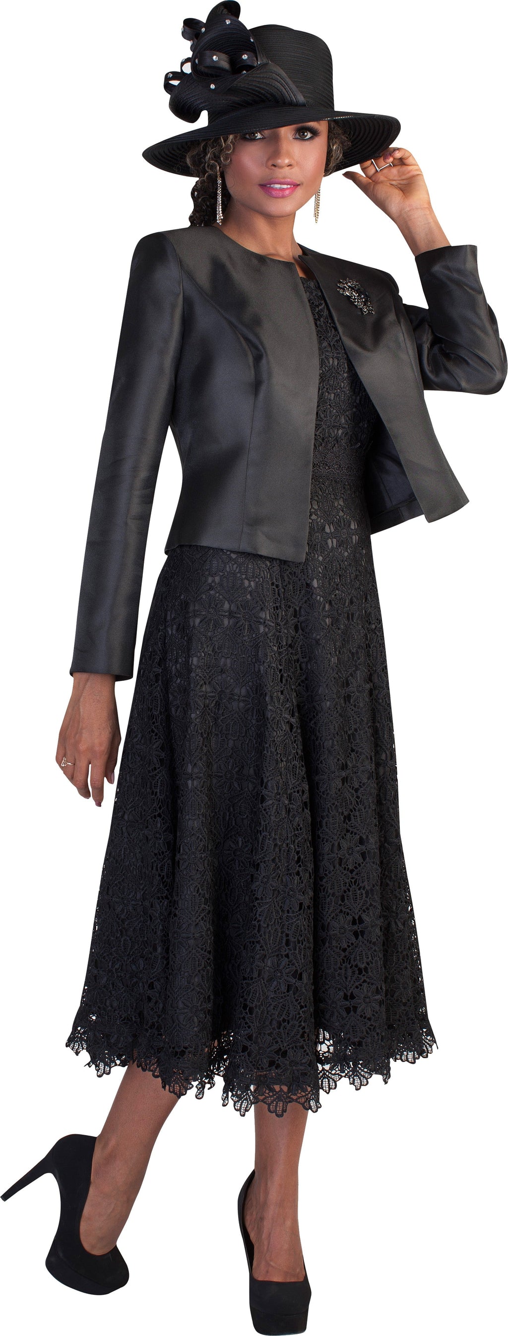 Lace Church Dress with Satin Jacket Set- 4529