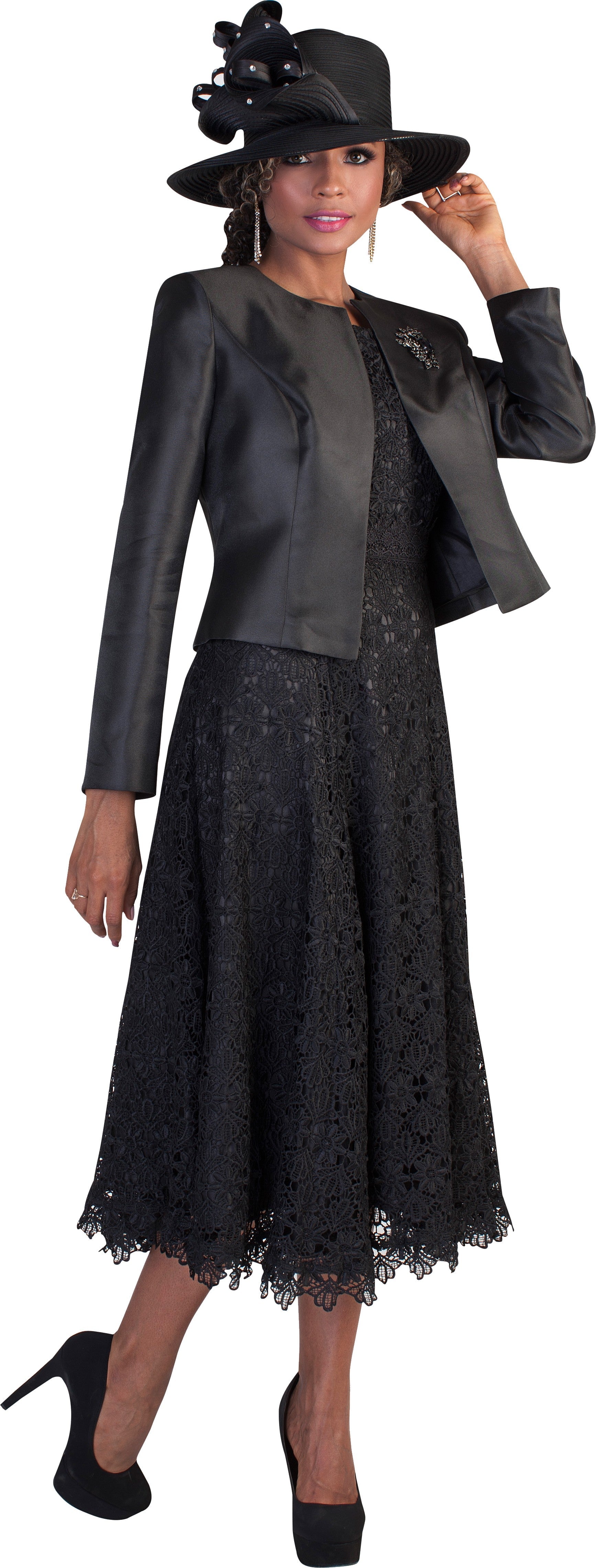 Lace Church Dress with Satin Jacket Set- 4529