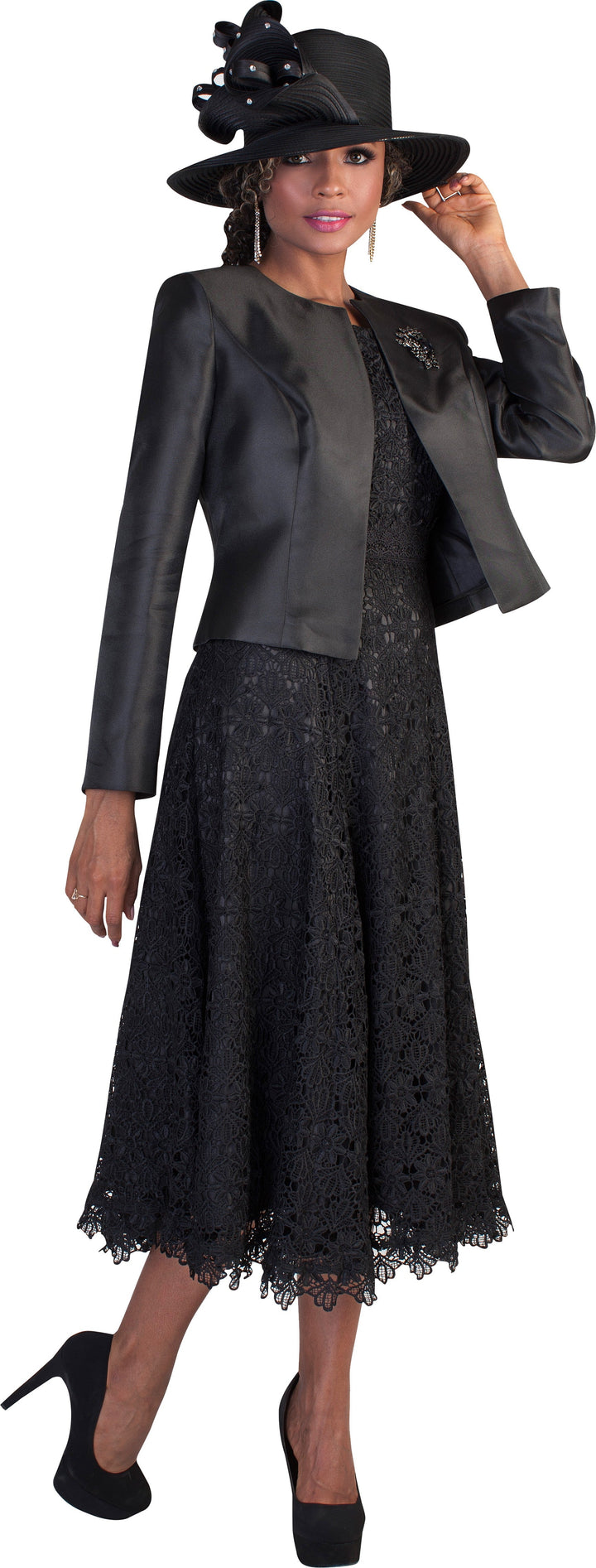 Lace Church Dress with Satin Jacket Set- 4529