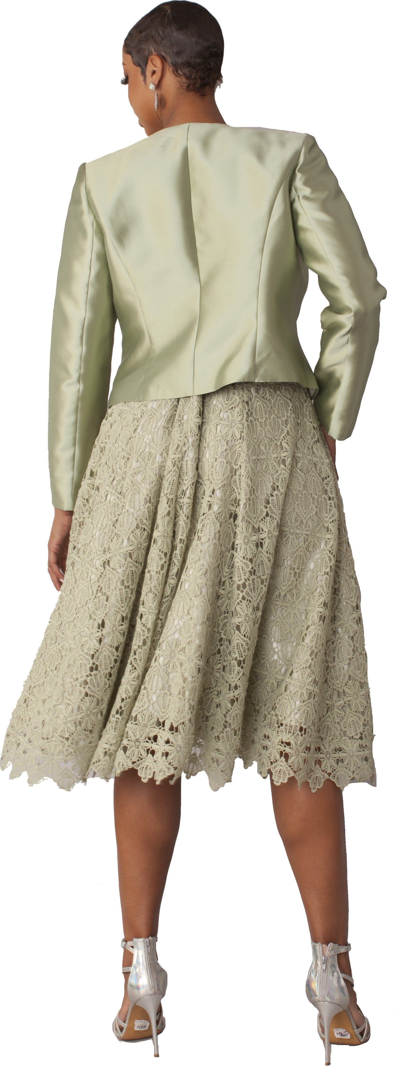 Lace Church Dress with Satin Jacket Set- 4529