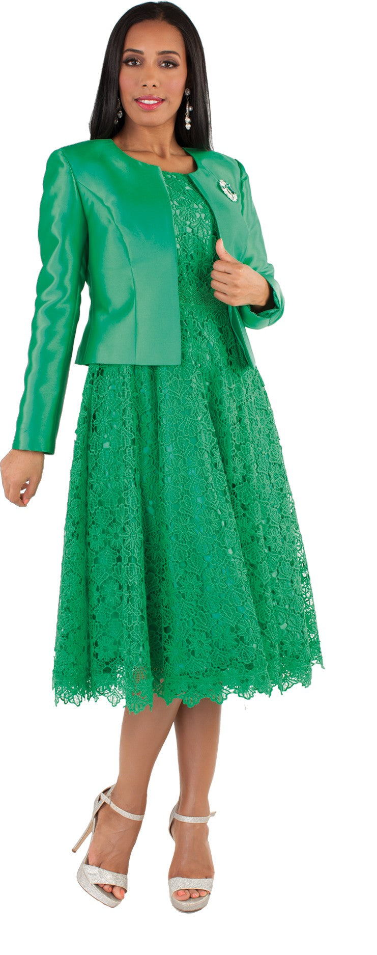 Lace Church Dress with Satin Jacket Set- 4529