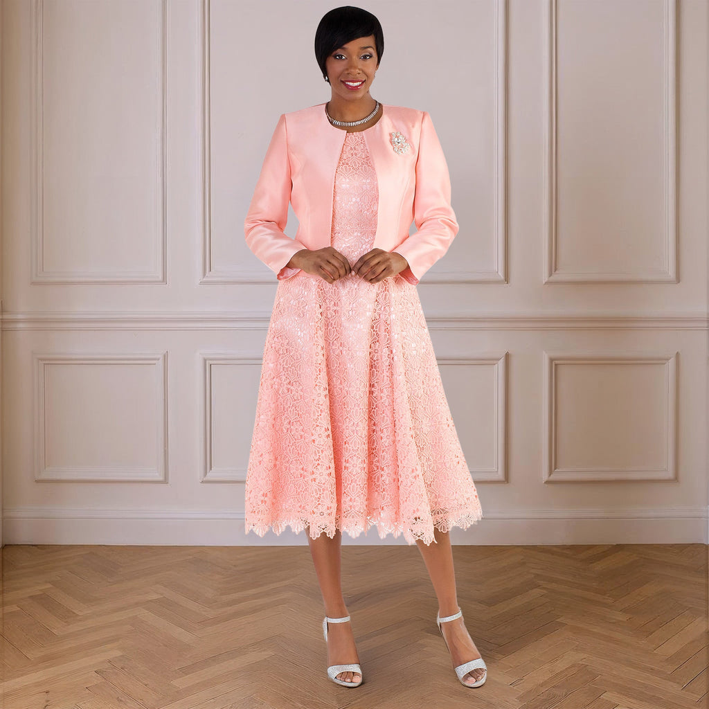 Lace Church Dress with Satin Jacket Set- 4529