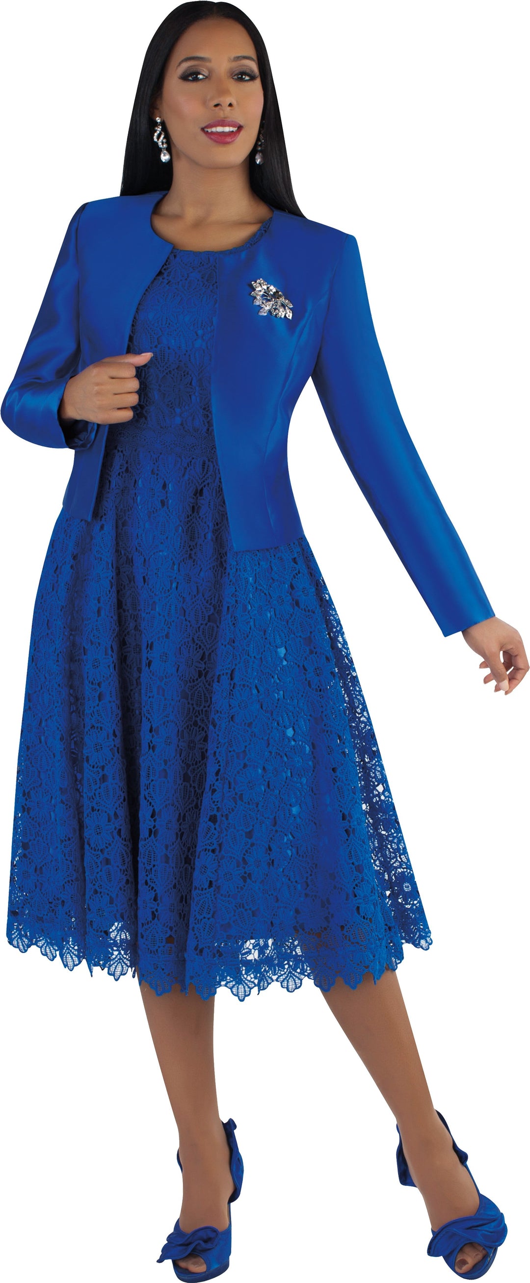 Lace Church Dress with Satin Jacket Set- 4529