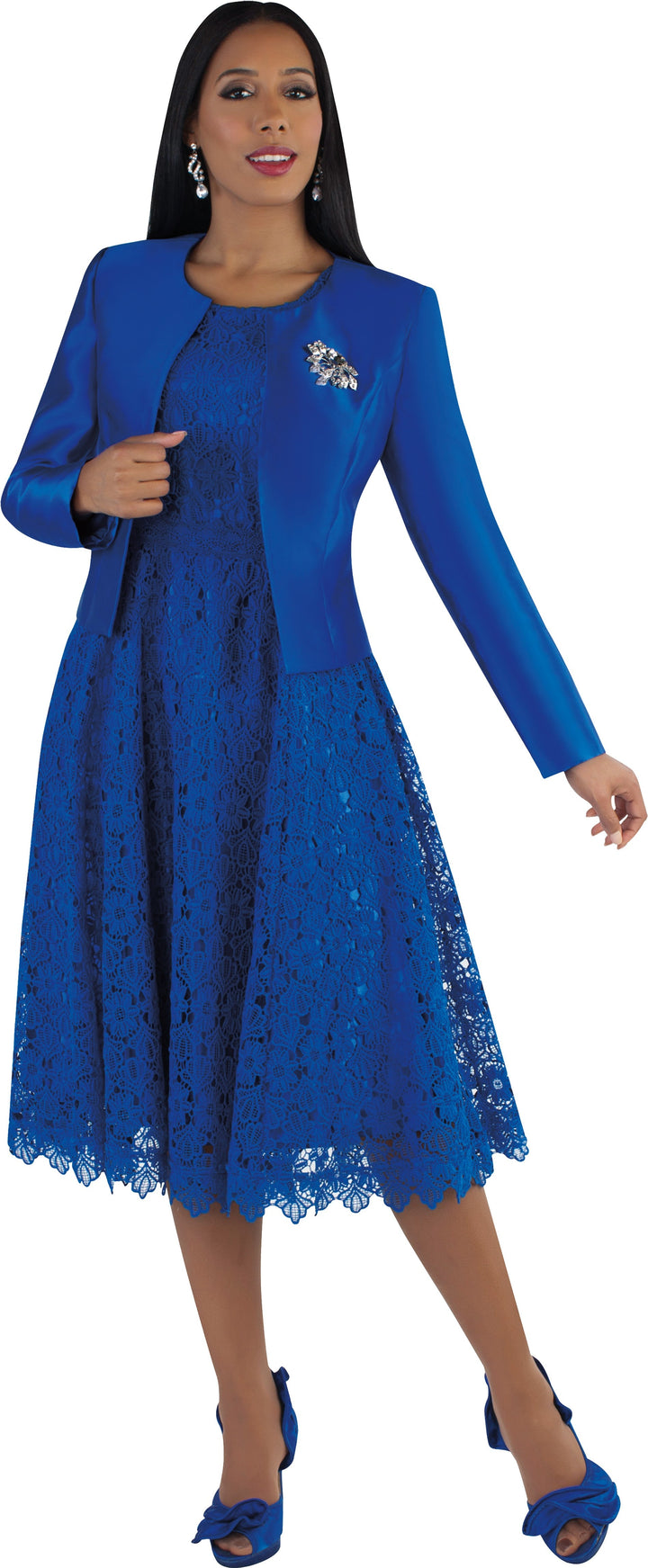 Lace Church Dress with Satin Jacket Set- 4529