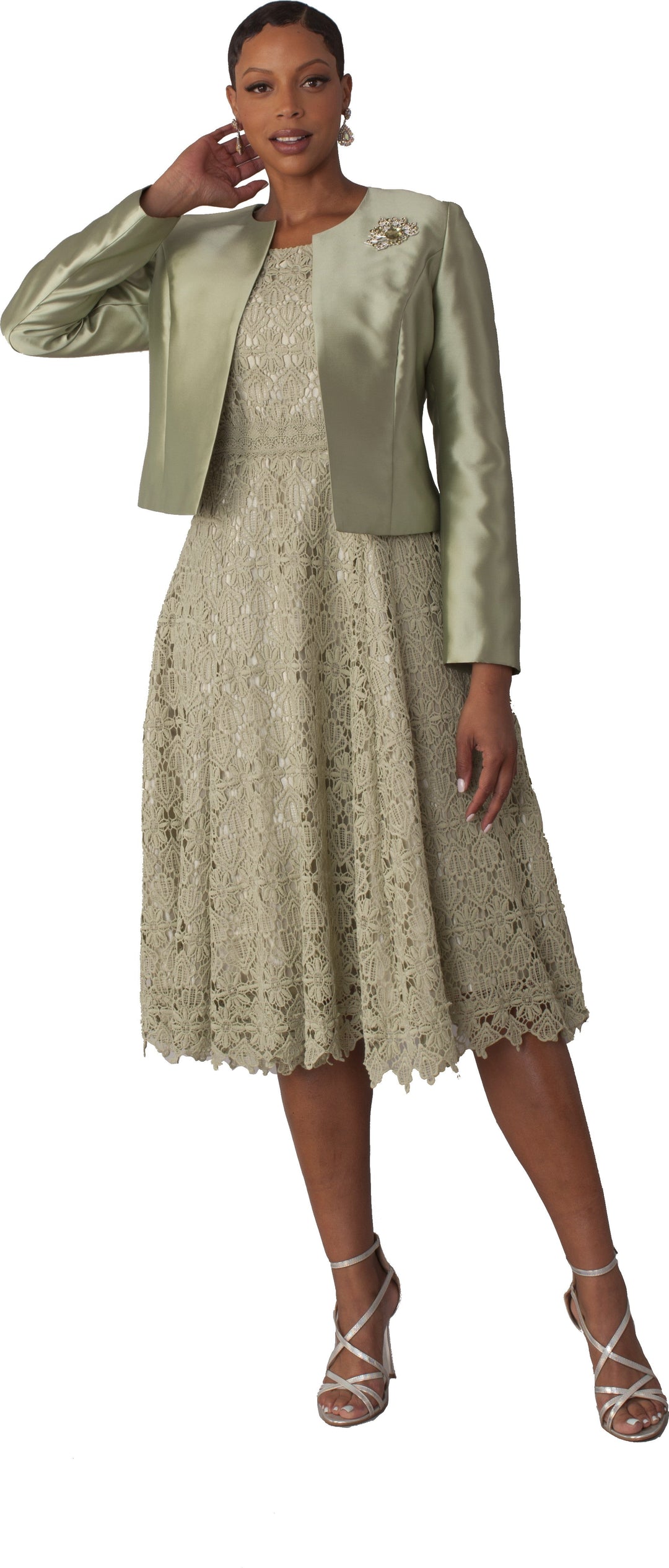 Lace Church Dress with Satin Jacket Set- 4529