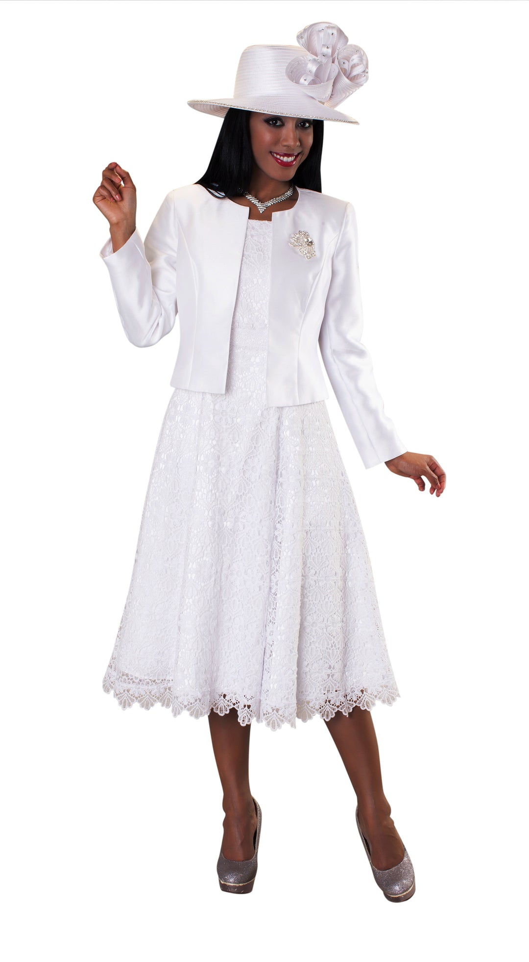 Lace Church Dress with Satin Jacket Set- 4529