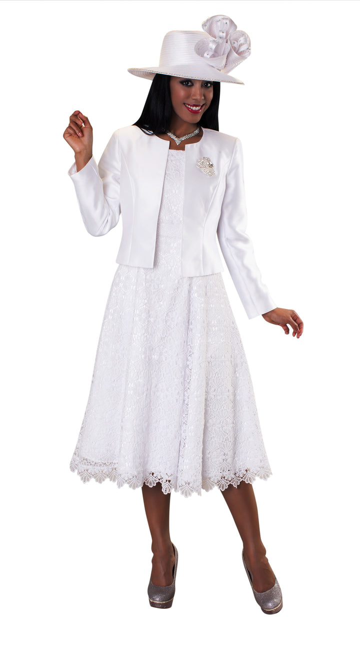 Lace Church Dress with Satin Jacket Set- 4529