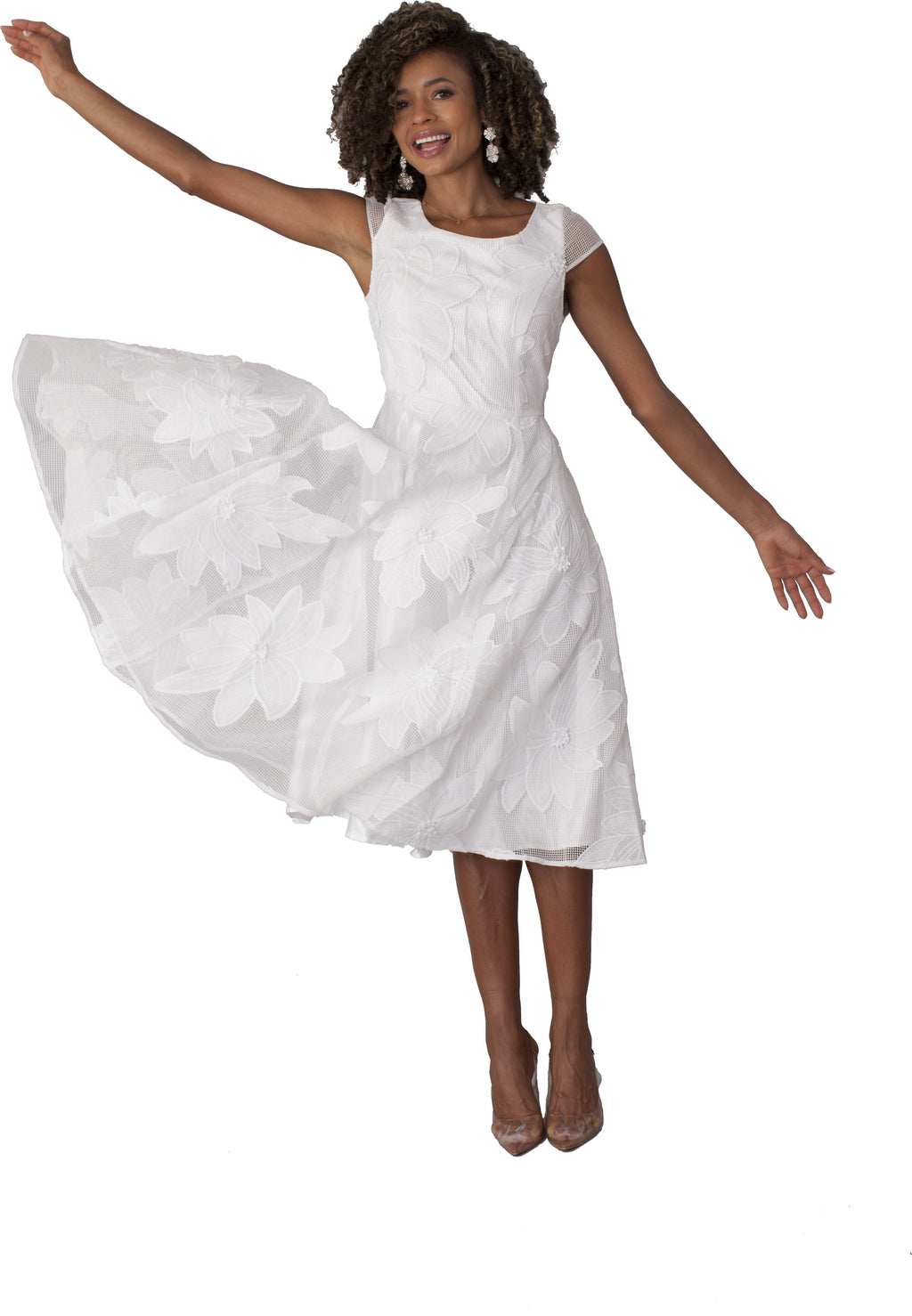 Plus Size Elegant 2-Piece Church Dress with Floral Lace and Jewel Brooch- 4806W