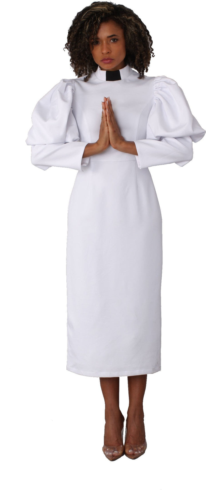 Plus Size Women's Clergy Dress with Puff Sleeves - 4813W
