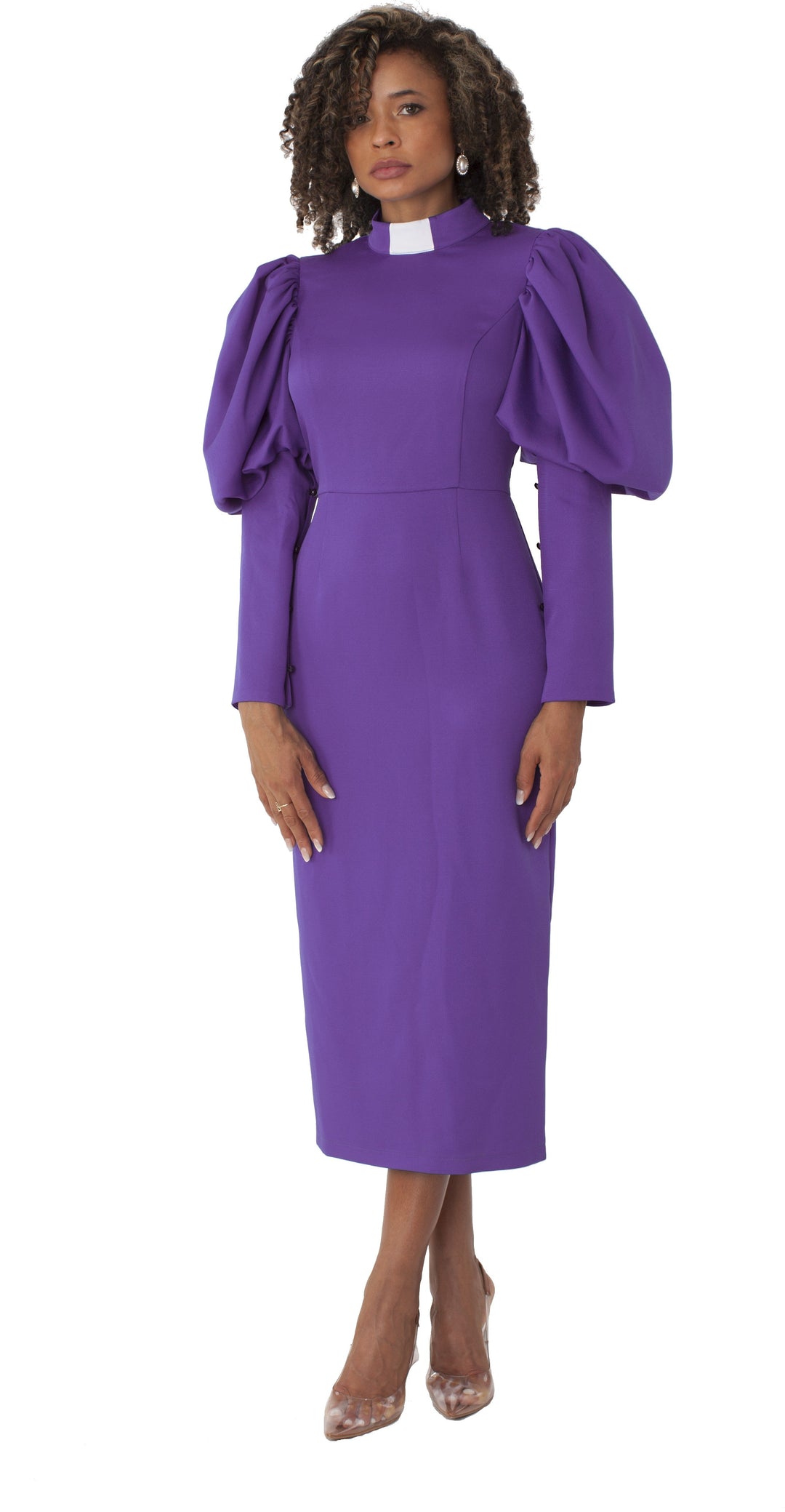 Plus Size Women's Clergy Dress with Puff Sleeves - 4813W