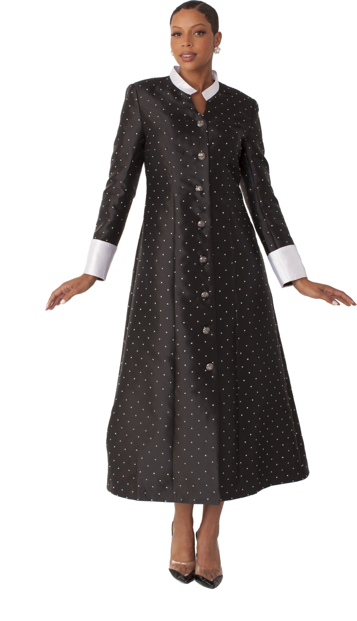 Plus Size Rhinestone Button Preaching Robe with Studded Detailing- 4816W