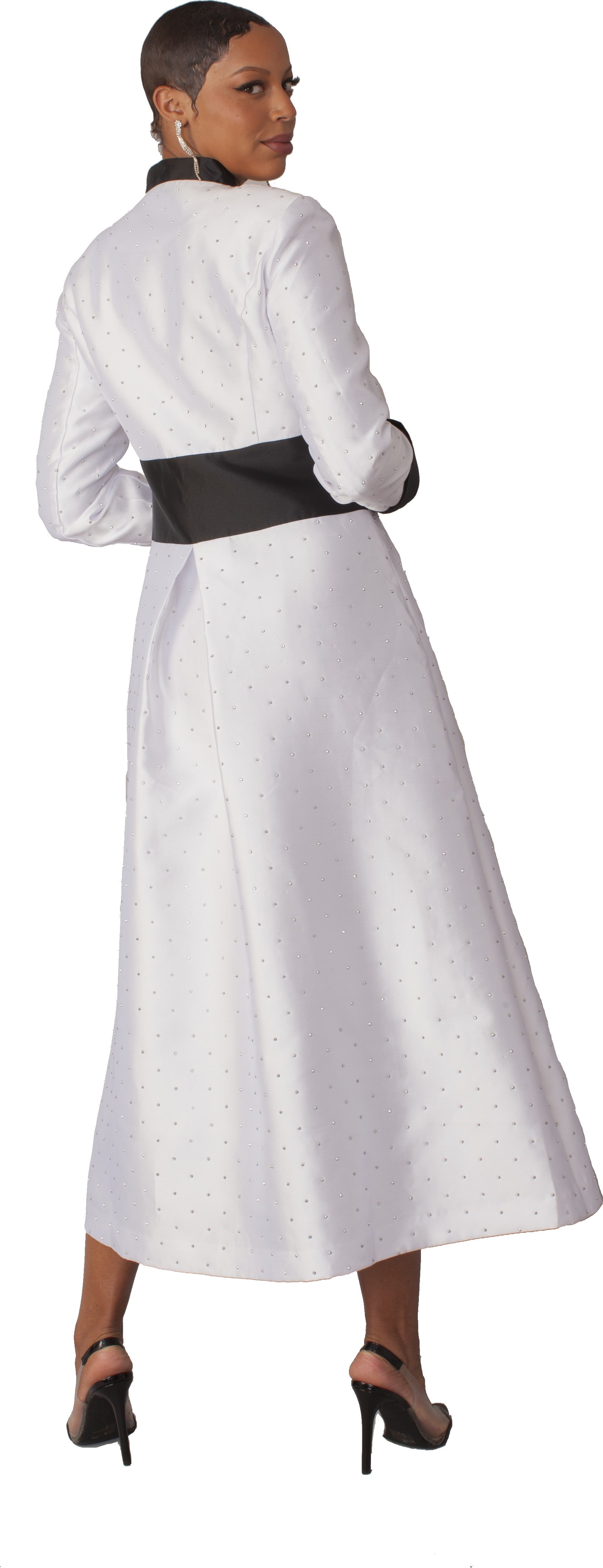 Plus Size Rhinestone Button Preaching Robe with Studded Detailing- 4816W