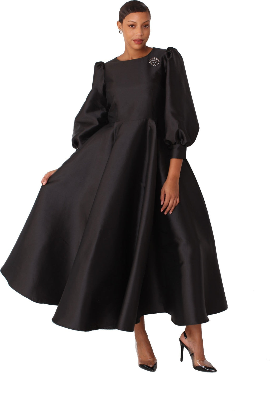 Elegant Long Dress with Bishop Sleeves - 4820