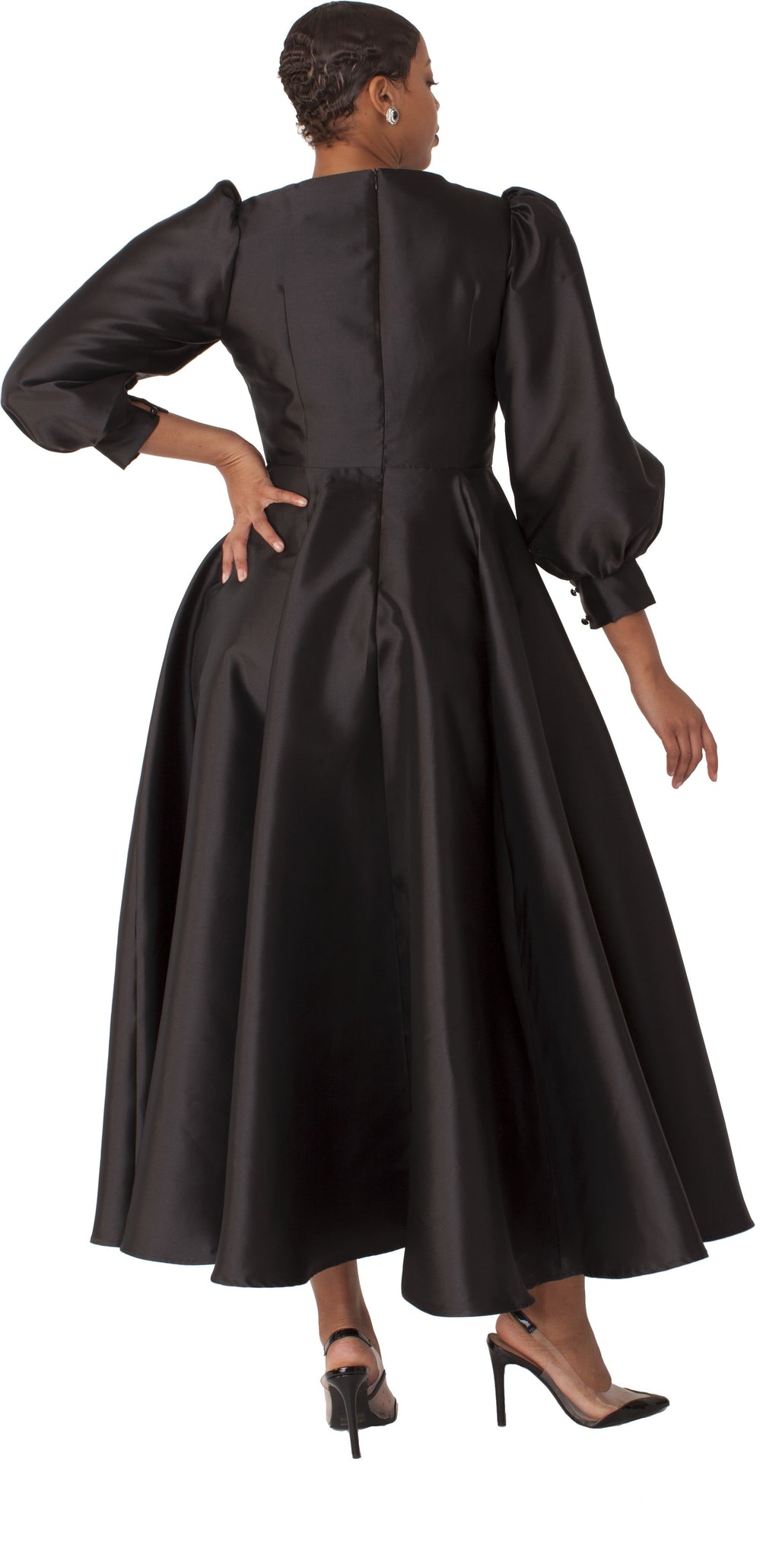 Elegant Long Dress with Bishop Sleeves - 4820