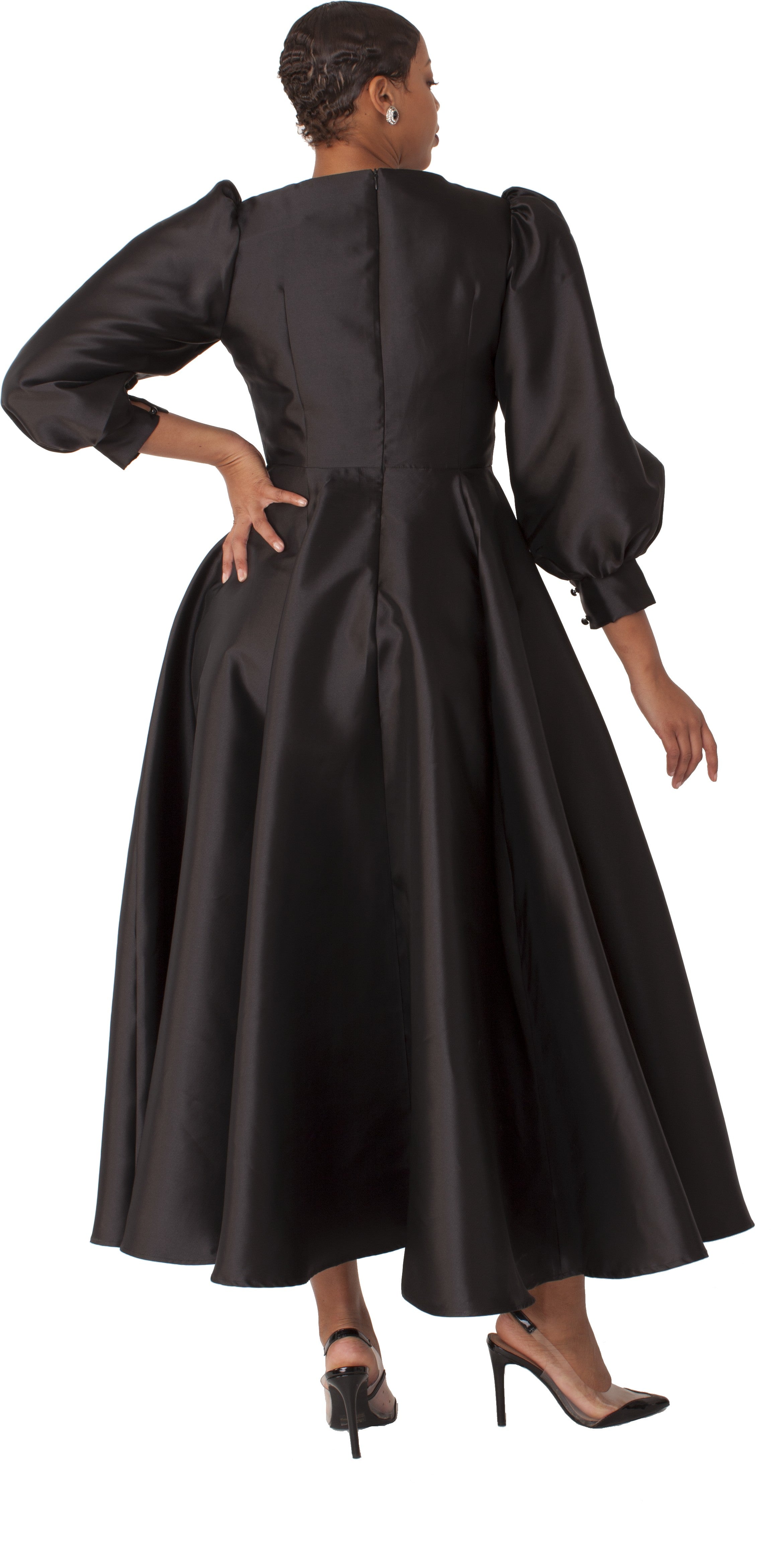 Elegant Long Dress with Bishop Sleeves - 4820