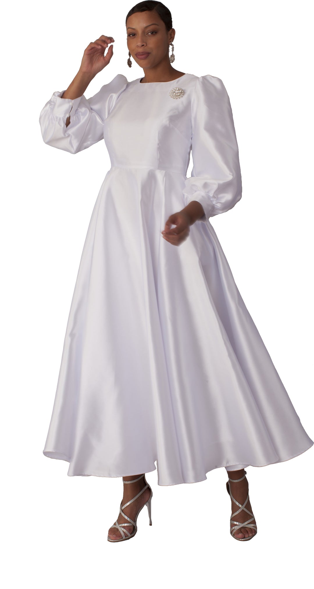 Elegant Long Dress with Bishop Sleeves - 4820