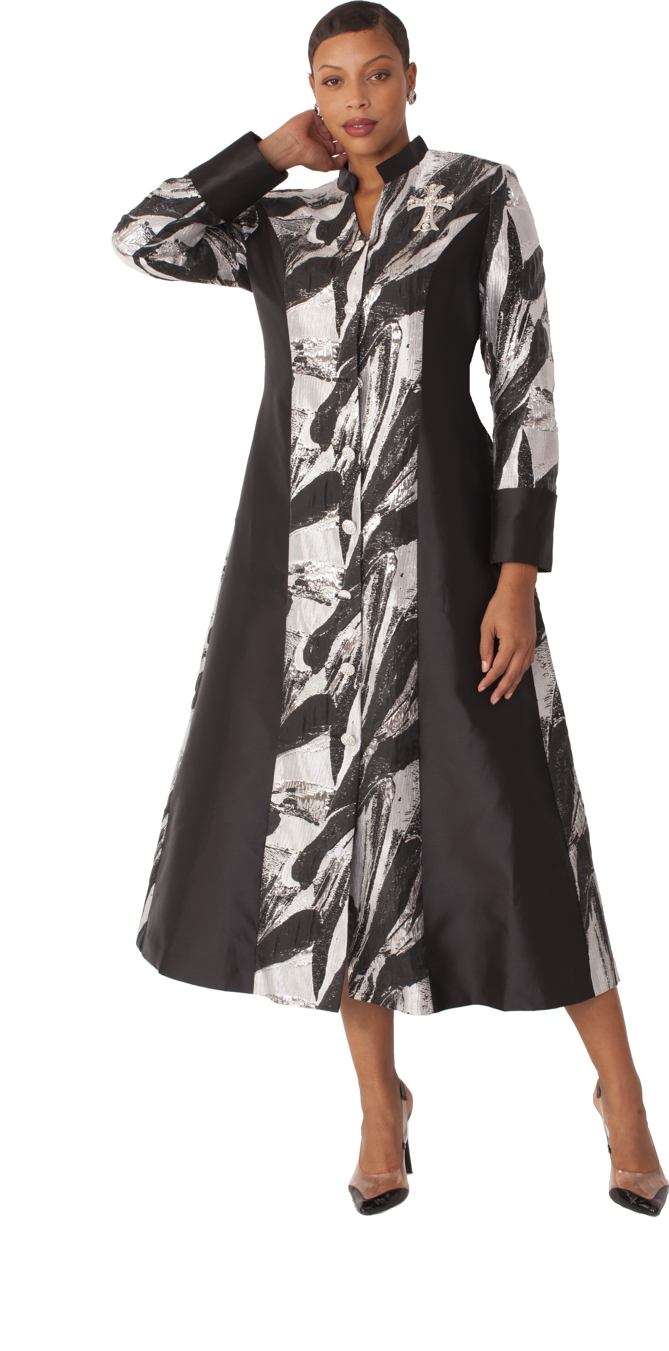 Brocade Clergy Robe with Cross Brooch for Women – 4821