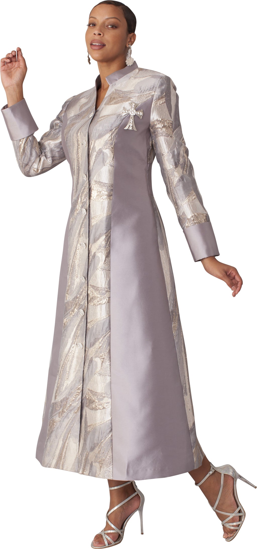 Brocade Clergy Robe with Cross Brooch for Women – 4821