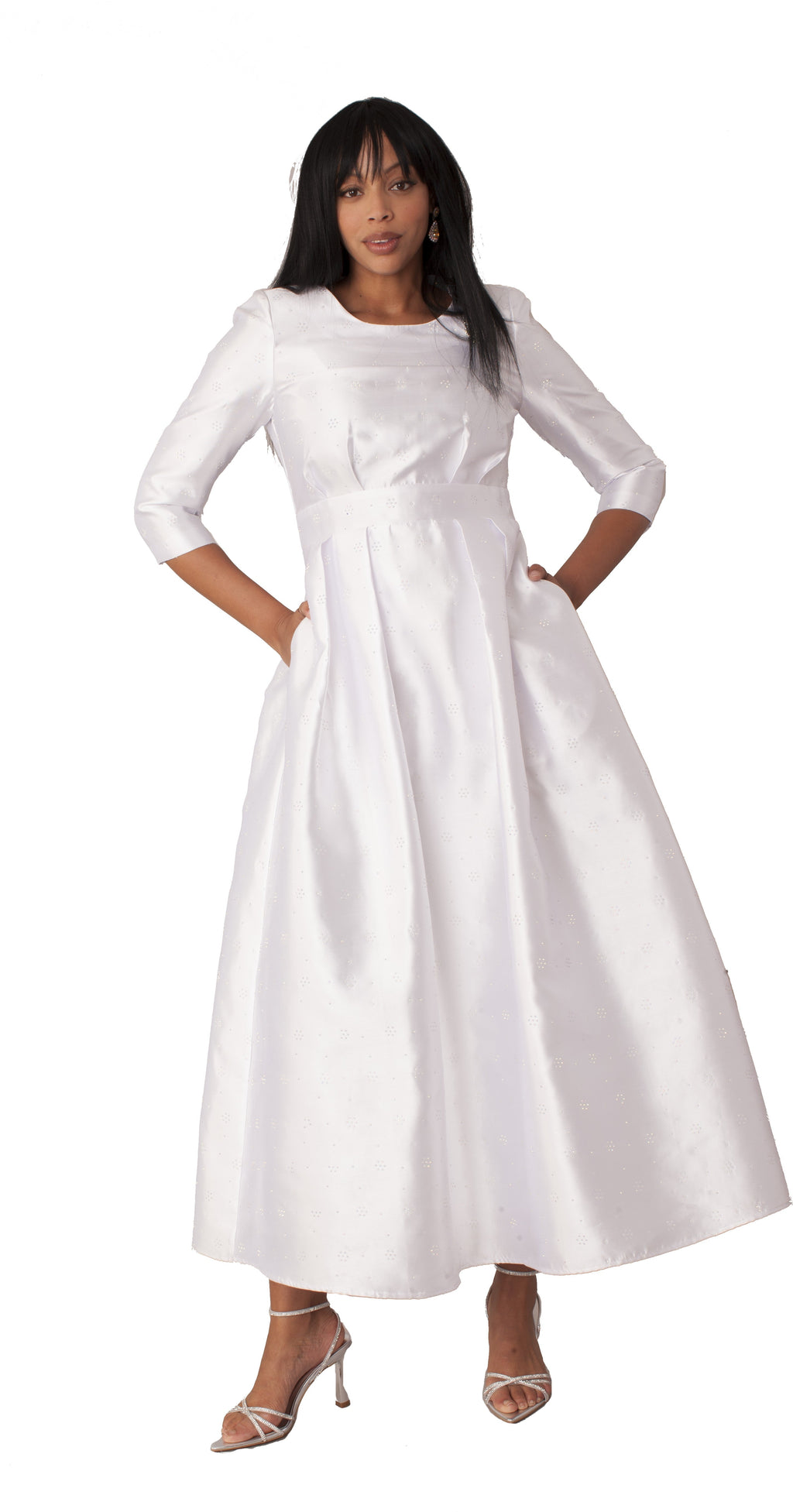 Plus Size 3/4 Sleeve Rhinestone Embellished Church Dress- 4826W