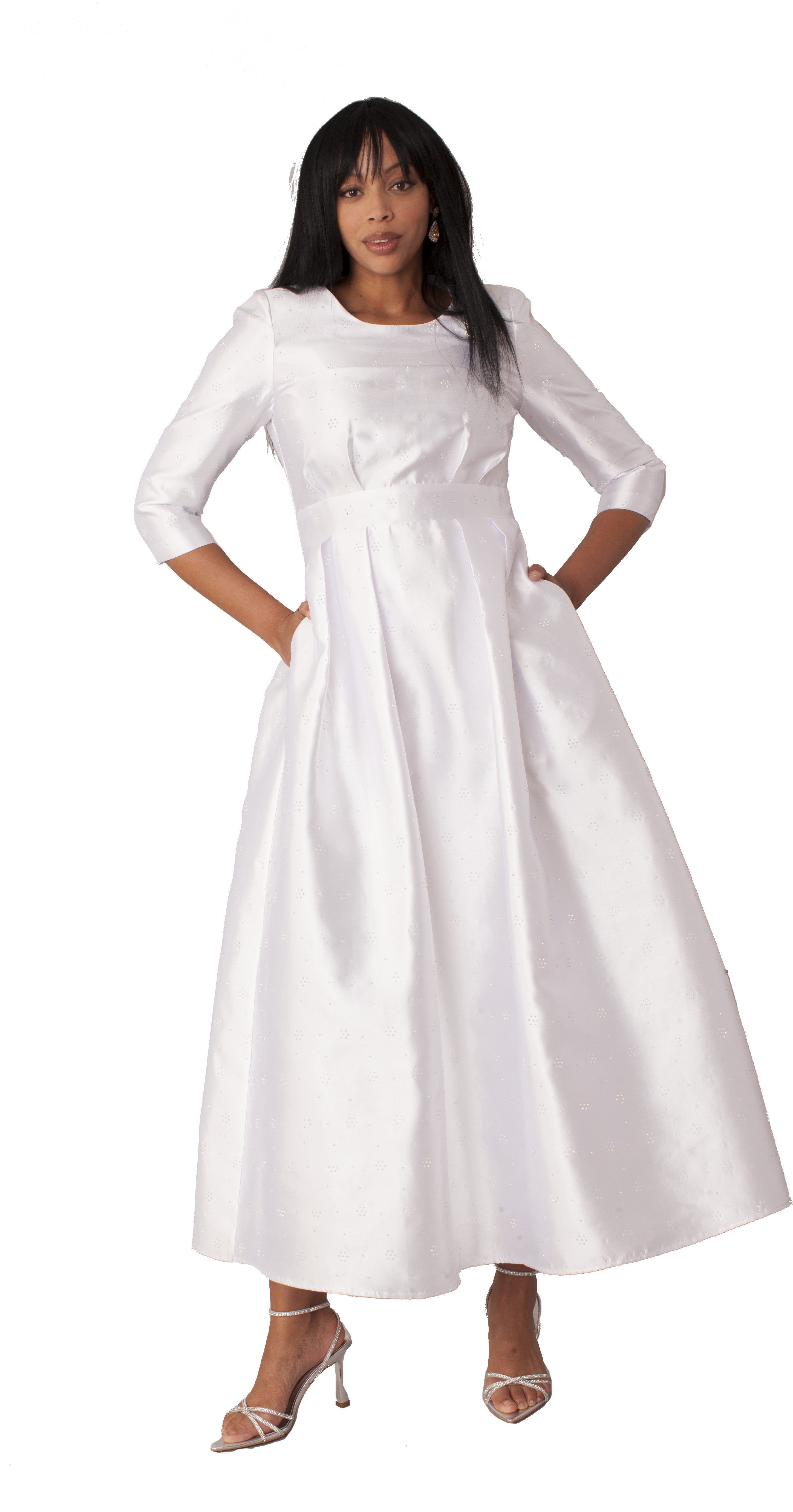 Plus Size 3/4 Sleeve Rhinestone Embellished Church Dress- 4826W